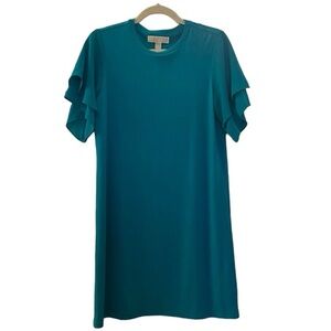 Michael Kors Teal Blue Jersey SS Flutter Sleeve Shift T-Shirt Dress - Size S